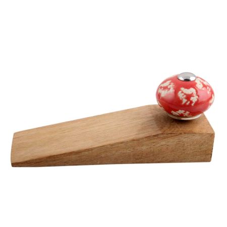 Red Etched Ceramic Wooden Door Stopper